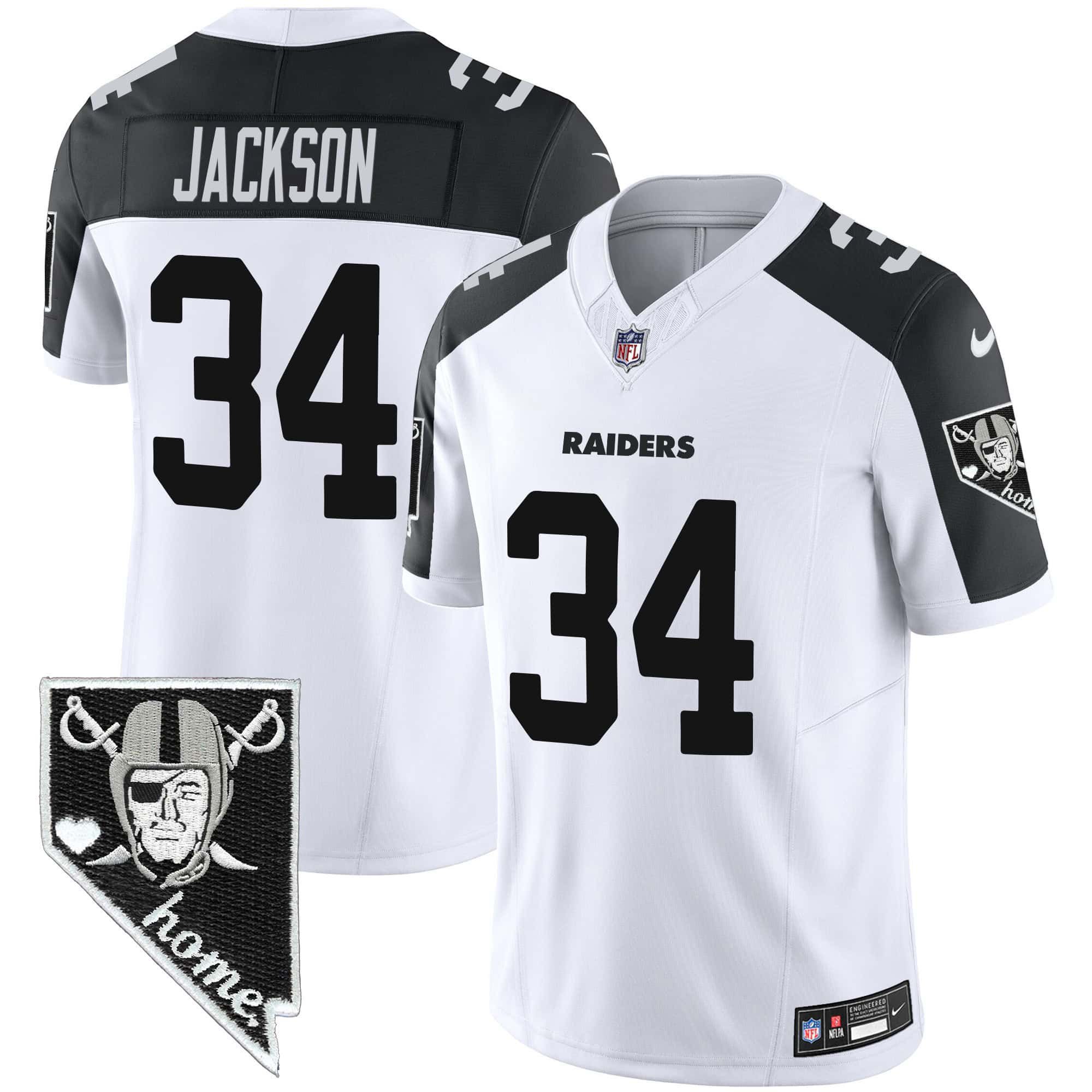 Men Oakland Raiders 34 Jackson White 2024 Nike Nevada Home Patch Vapor NFL Jersey style 1